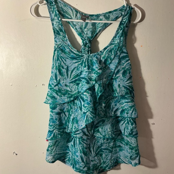 Charlotte Russe Tops - Charlotte Russe Teal Patterned Ruffle Tank Top